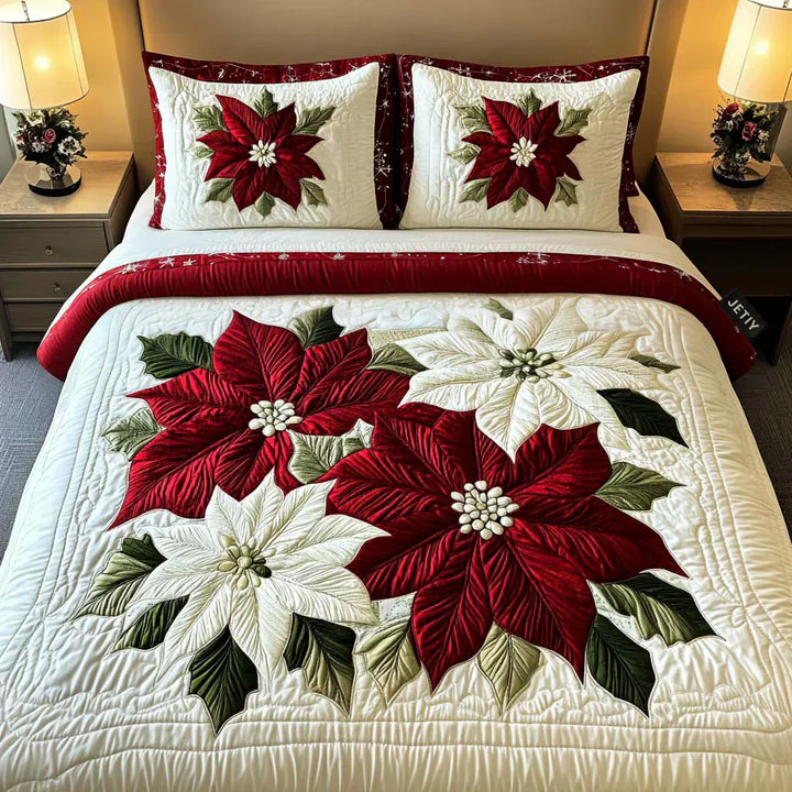 3-delni vezen set posteljnine - Zimska Poinsettia